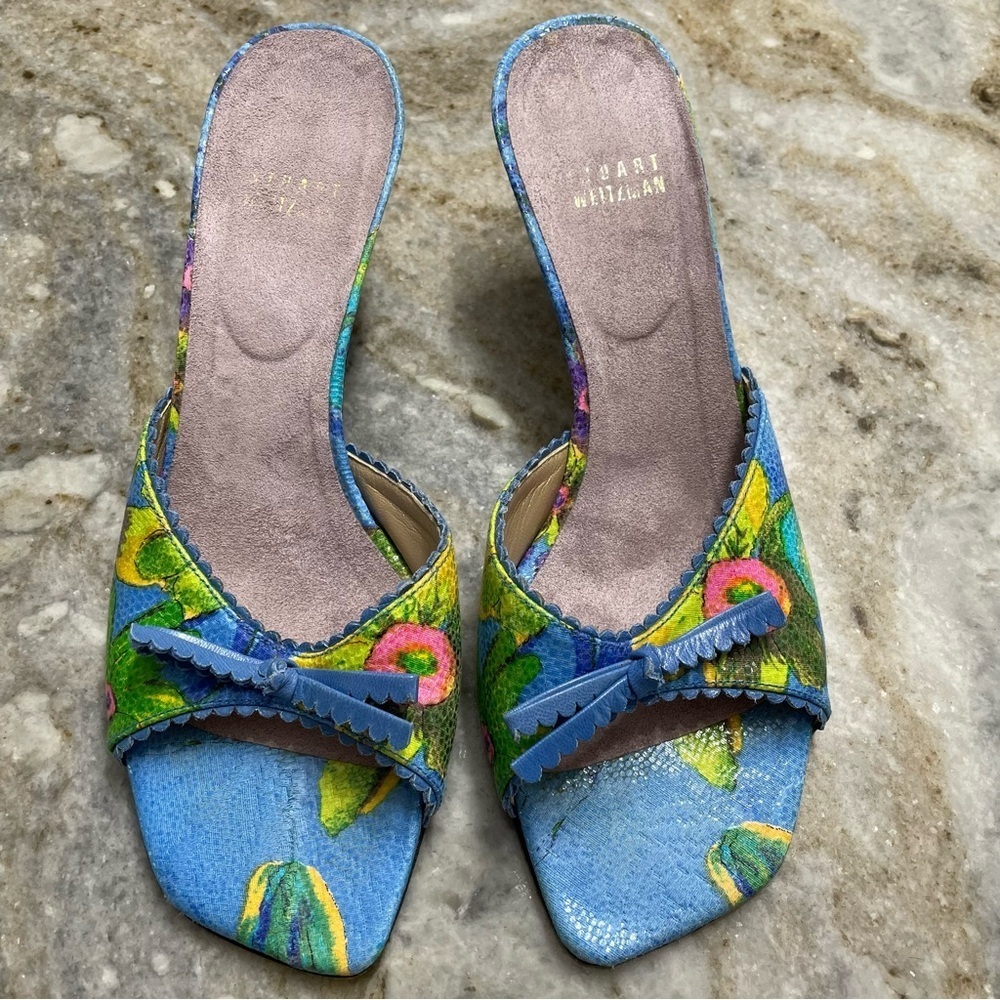 Stuart Weitzman Vintage Kitten Heel Floral Sandals Women’s 7.5 - Picture 2 of 13